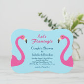 Blue Flamingo Beach Couple's Shower Invitation Kaart (Staand voorkant)