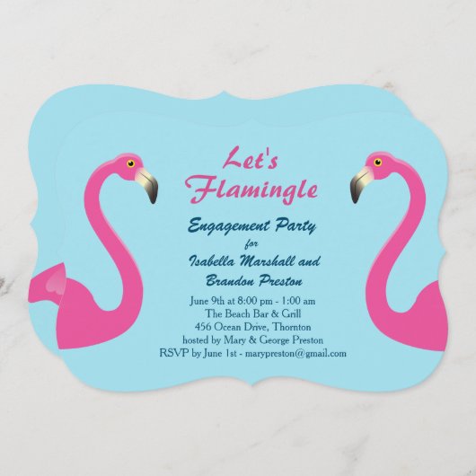 Blue Flamingo Beach Engagement Party - Uitnodiging (Voorkant / Achterkant)
