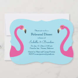 Blue Flamingo Beach Rehearsal Dinner Invitation Kaart