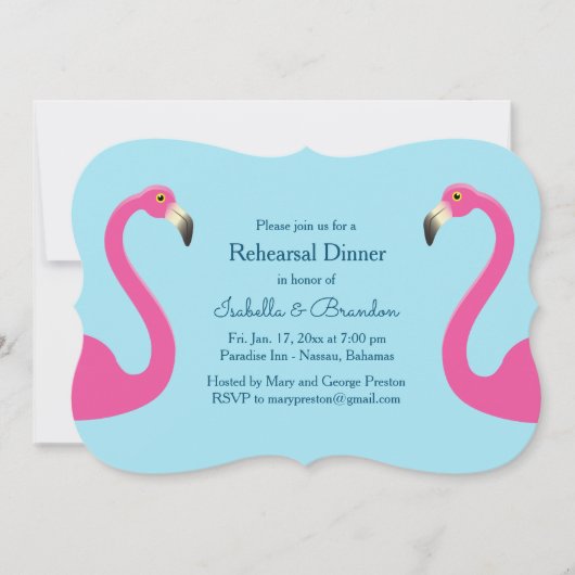 Blue Flamingo Beach Rehearsal Dinner Invitation Kaart (Voorkant)