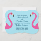 Blue Flamingo Beach Wedding Invitation Kaart (Voorkant)
