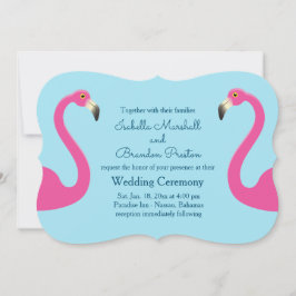 Blue Flamingo Beach Wedding Invitation Kaart