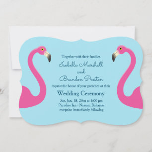 Blue Flamingo Beach Wedding Invitation Kaart