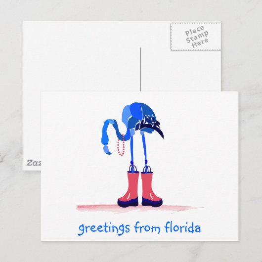 Blue Flamingo, Greetings uit Florida Briefkaart (Voorkant / Achterkant)