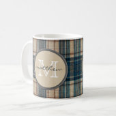 Blue Flannel Background Monogram Koffiemok (Voorkant links)