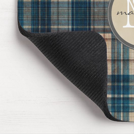 Blue Flannel Background Monogram Muismat (Hoek)