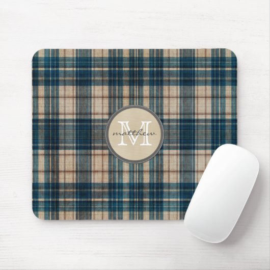 Blue Flannel Background Monogram Muismat (Met muis)