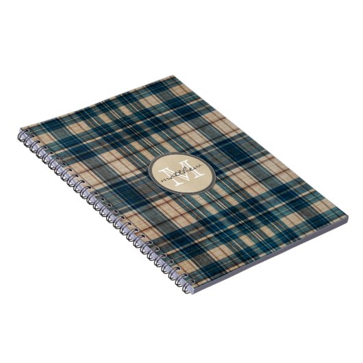 Blue Flannel Background Monogram Notitieboek (Rechterzijde)