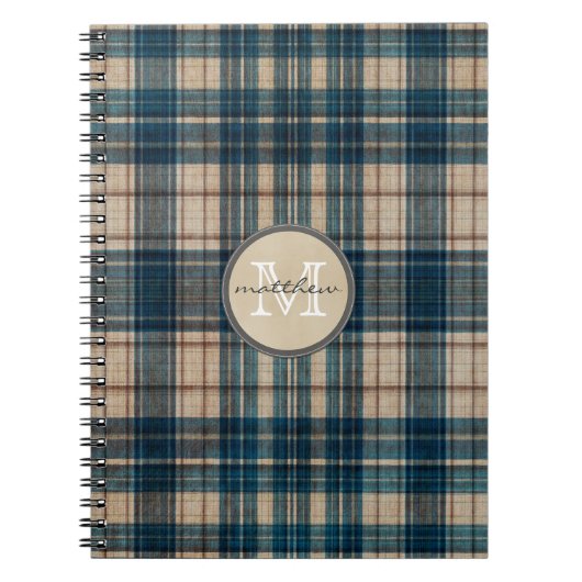 Blue Flannel Background Monogram Notitieboek (Voorkant)