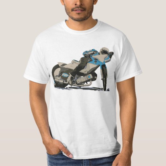 Blue Flat Track & Speedway Motorcycle Racer T-shirt (Voorkant)