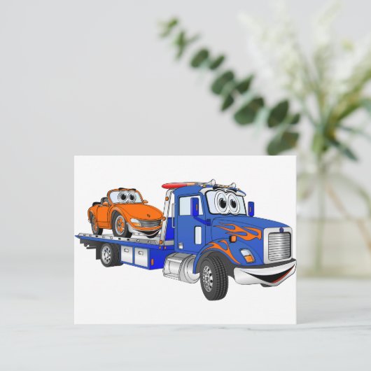 Blue Flatbed Tow Truck Briefkaart (Staand voorkant)