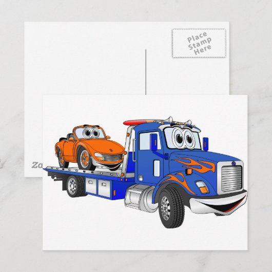 Blue Flatbed Tow Truck Briefkaart (Voorkant / Achterkant)