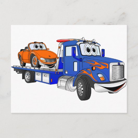 Blue Flatbed Tow Truck Briefkaart (Voorkant)