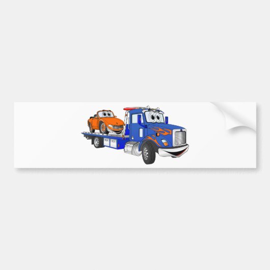 Blue Flatbed Tow Truck Bumpersticker (Voorkant)