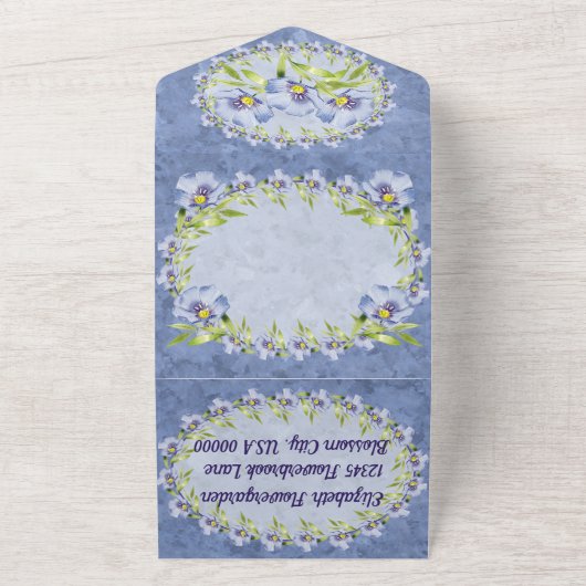 Blue Flax Wildflowers Verjaardagsfeest All In One Uitnodiging (Buitenkant)