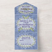 Blue Flax Wildflowers Verjaardagsfeest All In One Uitnodiging (Binnen)