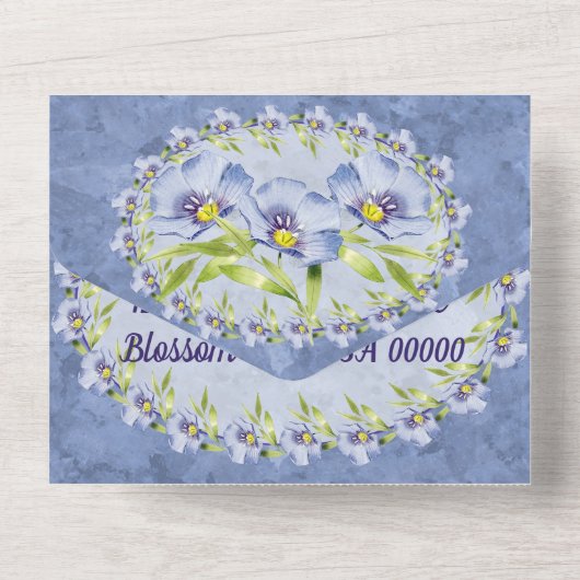 Blue Flax Wildflowers Verjaardagsfeest All In One Uitnodiging (Achterkant)