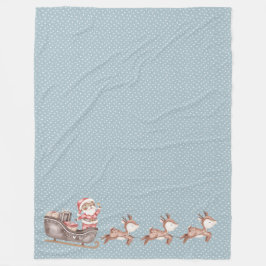 Blue Fleece Deken w / Santa in de slee