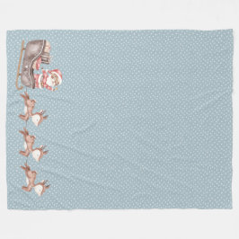 Blue Fleece Deken w / Santa in de slee