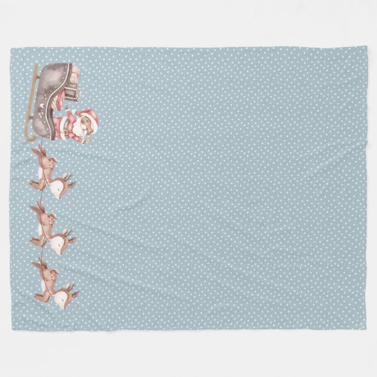 Blue Fleece Deken w / Santa in de slee (Voorkant (Horizontaal))