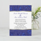 Blue Fleur Damask Wedding Kaart (Staand voorkant)