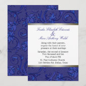 Blue Fleur Damask Wedding Kaart (Voorkant / Achterkant)