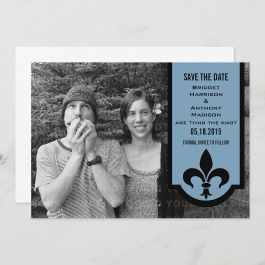 Blue Fleur De Lis Banner Save the Date Invite (Voorkant / Achterkant)