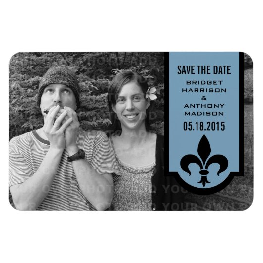 Blue Fleur De Lis Banner Save the Date Magnet Magneet (Horizontaal)
