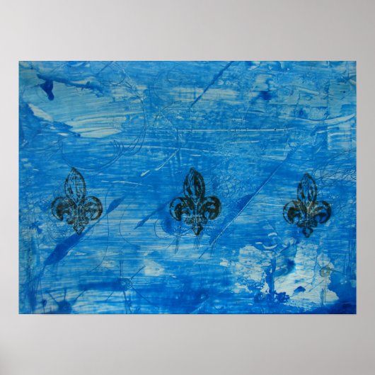 Blue Fleur de Lis Mixed Media Poster (Voorkant)