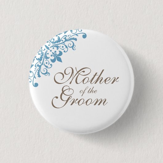 Blue Fleur de Lis Script Moeder van de bruidegom Ronde Button 3,2 Cm (Voorkant)