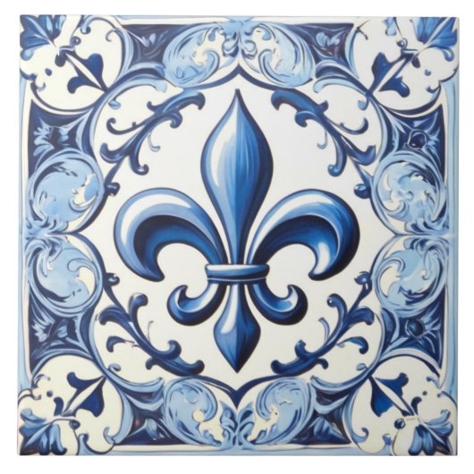 Blue Fleur de Lis Tegel - Backsplash Keramische Te Tegeltje (Voorkant)