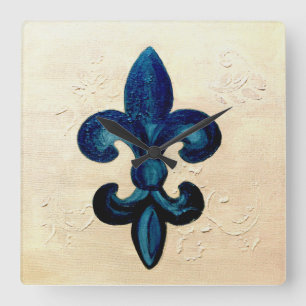 Blue Fleur de Lis Vierkante Klok