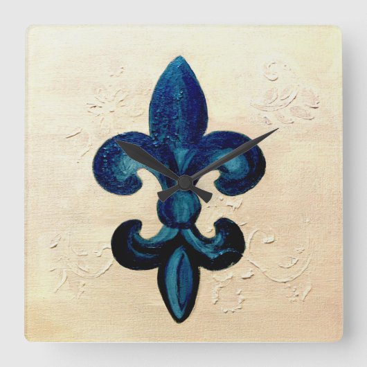 Blue Fleur de Lis Vierkante Klok (Voorkant)