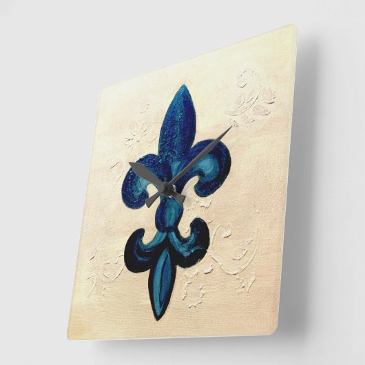 Blue Fleur de Lis Vierkante Klok (Hoek)