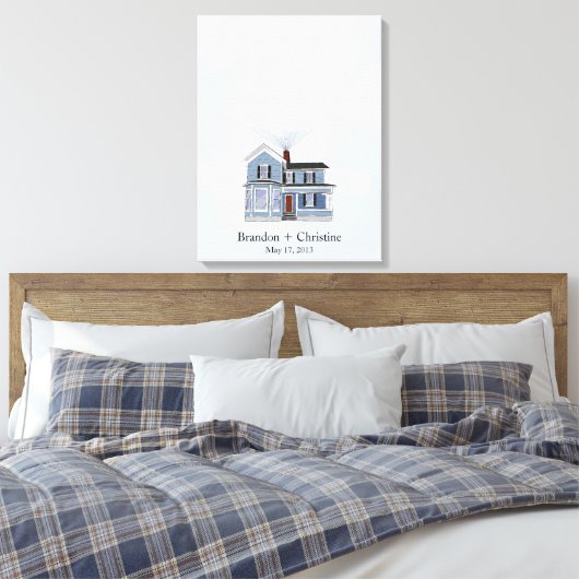 Blue Floating Home Fingerprint Guestbook Canvas Afdruk (Insitu (Slaapkamer))