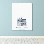 Blue Floating Home Fingerprint Guestbook Canvas Afdruk (Insitu (Houten vloer))