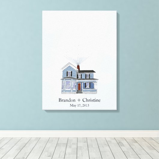 Blue Floating Home Fingerprint Guestbook Canvas Afdruk (Insitu (Houten vloer))