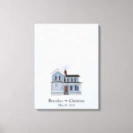 Blue Floating Home Fingerprint Guestbook Canvas Afdruk