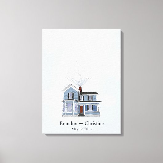 Blue Floating Home Fingerprint Guestbook Canvas Afdruk (Voorkant)