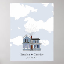Blue Floating Home Fingerprint Guestbook Poster