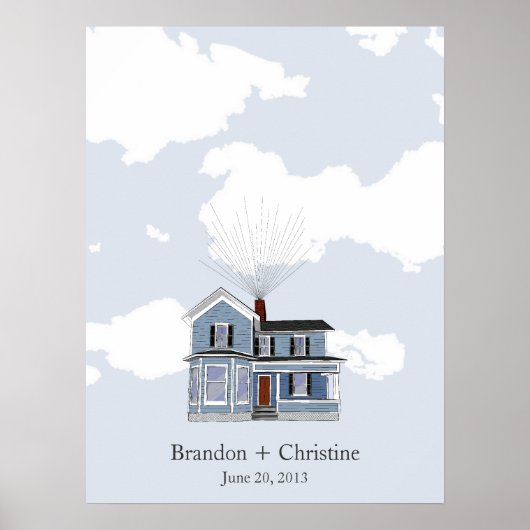 Blue Floating Home Fingerprint Guestbook Poster (Voorkant)