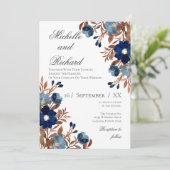 Blue Flora bruiloft uitnodiging (Staand voorkant)