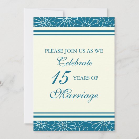 Blue Floral 15th Jubileum Party Invitation Kaart (Voorkant)
