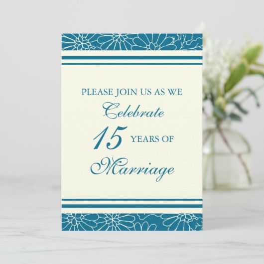 Blue Floral 15th Jubileum Party Invitation Kaart (Staand voorkant)