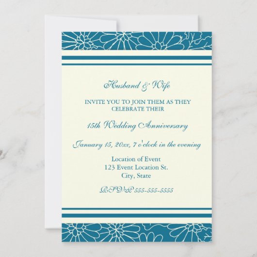 Blue Floral 15th Jubileum Party Invitation Kaart (Achterkant)