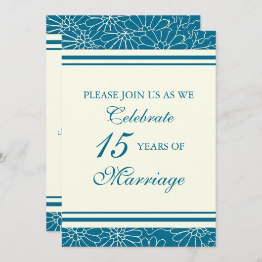 Blue Floral 15th Jubileum Party Invitation Kaart (Voorkant / Achterkant)