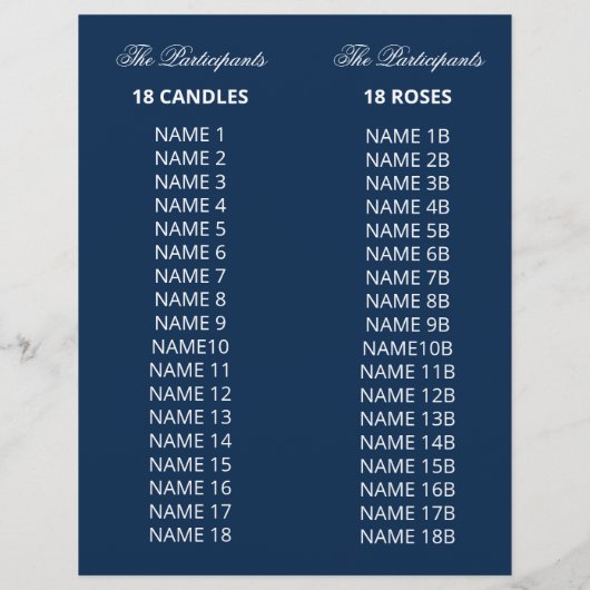 Blue Floral 18 Candles and Rozen Ceremony Programm (Achterkant)