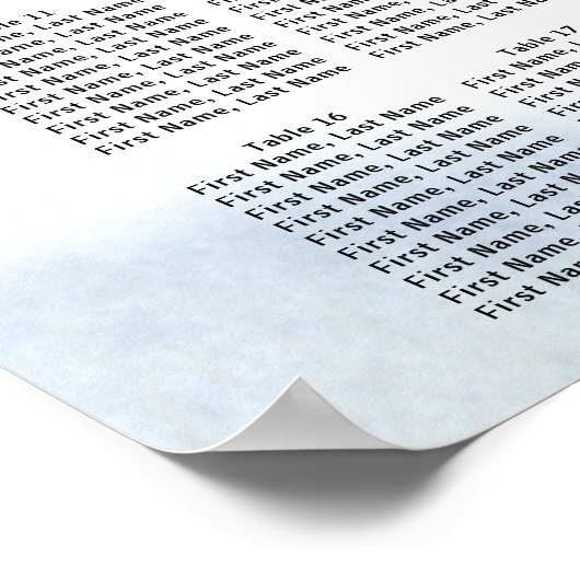 Blue Floral 20-Table DIY Wedding Seating Chart Poster (Hoek)