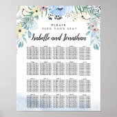 Blue Floral 20-Table DIY Wedding Seating Chart Poster (Voorkant)