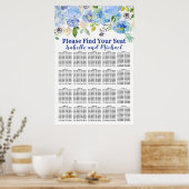 Blue Floral 20-Table Wedding Seating Chart Poster (Keuken)
